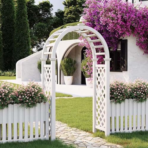 Etlegor Wooden Garden Arbor, Garden Arch Trellis for Climbing Plants Outdoor Wedding Arches Patio Trellis for Ceremony Party Lawn Backyard Décor(White,140x50x225cm)