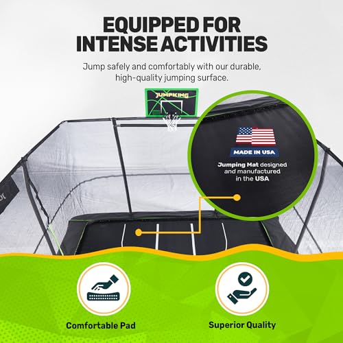JumpKing Rectangle Trampoline with Basketball Hoops Black & Lime Green