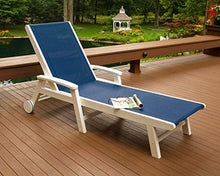 Polywood Coastal Chaise Lounge Sand/White - HDPE Outdoor Pool Lounge Chair - Adjustable Backrest Poolside Patio Furniture - Reclining Sun Lounger