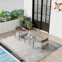Hassyee 3 Pieces Bistro Set with Square Coffee Table and PP & Steel Frame for Backyard, Balcony, Outdoor Furniture Set with Soft Cushions and Anti-Slip Bottom for Poolside, Lawn (Warm Grey)