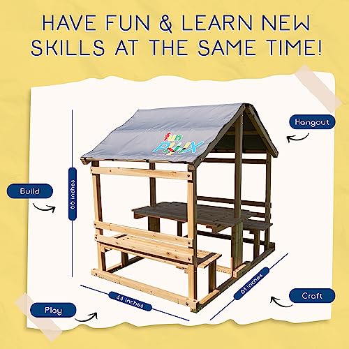 Funphix Kids Klubhouse Wooden Playhouse with Table & Benches