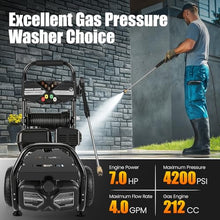 Professional 4000PSI Gas Pressure Washer, 4GPM 212CC 7.0 HP 10" Wheels Commercial Gas Power Washer with 3L Foam Bottle 5 Nozzles 32FT Hose for Home Car Fence Driveway (EPA/CARB/ETL Compliant), Black