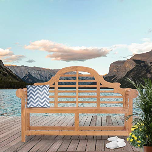 UKN Teak Wood Outdoor Garden Patio Double Bench Brown Traditional Backed Water Resistant