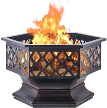 Garden Fire Pit Portable Grill Barbecue Rack Fire Pit Garden Stove Fireplace Iron Brazier Wood Burning Coal Pit Shaped with Spark Screen Cover and Fire Pit Tongs for Camping Backyard