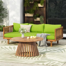 WEALTHKING 3-Seater Outdoor Daybed with Acacia Wood Coffee Table Set for Patio Garden Backyard Lounge Furniture (Teak Wood+Green Fabric)