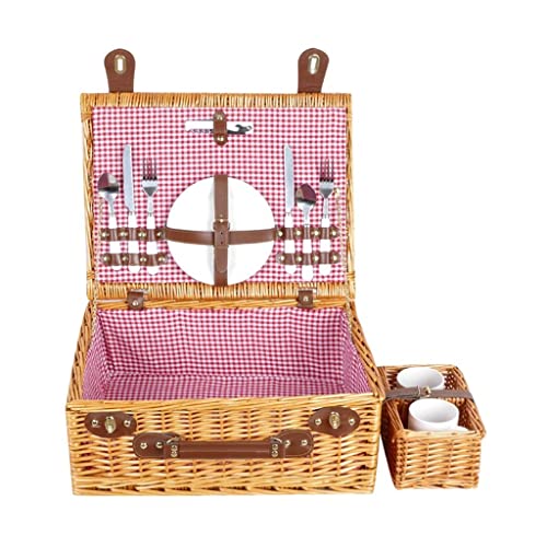 ZYBB Wicker Picnic Basket with Cutlery and Cup Storage Basket Willow Picnic Basket for 2 People 45X34x18cm