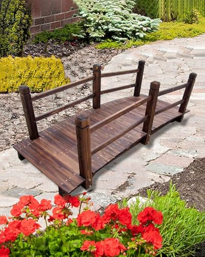 ZIMGOD Wooden Bridge for Garden Pond 4.6 5 6 ft, Outdoors Arch Walkway Bridge with Railing, Japanese Rustic Walking Bridge for Landscaping Backyard Path(180cm (6ft))