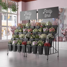 TBLOTYD 4 Tier Flower Display Stand with 16pcs Bucket, Heavy Duty Ladder Flower Indoor Outdoor Plant Shelf with Wheels, Tall Flower Cart Rolling Metal Raised Planter for Florist