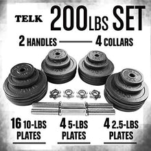 TELK Adjustable Dumbbells 200 LBS Pair Gloss Finish Secure Collars Black 200lb