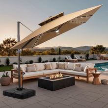 OROTLECT 128'' Square Outdoor Cantilever Solar Led Lights Patio Umbrella with Easy-Move Base | One-Person Mobility