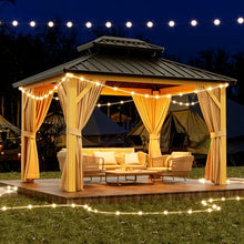 Agrestem 10X12FT Outdoor Galvanised Steel Hardtop Gazebo with Netting and Sunshade Curtains Wood Grain