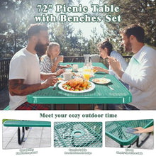 esheno 6FT Rectangular Outdoor Picnic Table with Attached Benches, Heavy-Duty Expanded Metal Mesh Patio Table, Commercial-Grade Outdoor Seating for Park, Backyard, Deck, Lawn, Green