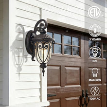 GOALPLUS 23 Inch Large Dusk to Dawn Outdoor Porch Lights for Garage, 2 Pack Bronze Wall Lantern with Photocell Sensor, Exterior Wall Light Fixture with Seeded Glass for House, Aluminium
