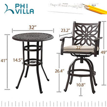 PHI VILLA Patio Furniture Set 3Pcs Cast Aluminum High Top Table & Swivel Bar Stools with Cushion Rero Brown-set