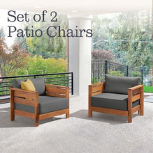 Alaterre Furniture Barton Outdoor Patio Chairs Set of 2 - Weather-Resistant Eucalyptus Wood Armchairs with Thick Cushions - Modern Outdoor Furniture Set for Patio, Porch, Deck, or Poolside (Natural)