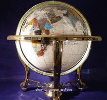 Unique Art Since 1996 Pearl Swirl Gemstone World Globe with Gold Stand Pearl White