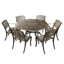Oakland Living Contemporary Modern Outdoor Mesh Lattice Aluminum 63 inch Bronze Hexagon Dining Set with Lazy Susan and Six Chairs