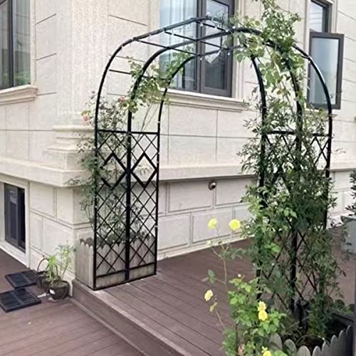 Metal Garden Arbor Arch with Heavy Duty Iron Trellis for Climbing Plants Weather Resistant Outdoor Pergola Archway with Stable Bases Extra Wide Black Arch(W300x H230cm)