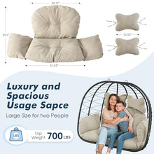 Bifanuo Double Hanging Egg Chair with Stand, Outdoor Indoor Swing Chair with Removable Cushion for 2 Person, Heavy Duty 700LBS Capacity for Patio, Bedroom, Garden (Classic Black-Beige)