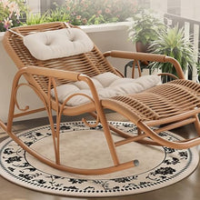 Chinese-Style Lazy Garden Leisure Rattan Rocking Chair, Anti-Tipping Design, Suitable for Leisure Areas Such as Garden Balconies Comes with an Extended Cushion.(Green,161 * 79 * 64cm)