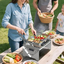 Stainless Steel 360° Rotating Bbq Grill with Liftable Tray for Outdoor Cooking,Camping,Patio,and Park