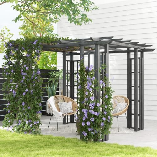 Outsunny 9' x 9' Vinyl Pergola Dark Gray