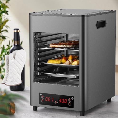 1700w Stainless Steel Automatic Steak Broiler,Electric Steak Broile W/Glove,Small Home Camping Oven Steak Cooker Machine -Touch Button/800℃ High Temperature/8-Layer Grill/Timer 30 Min,A
