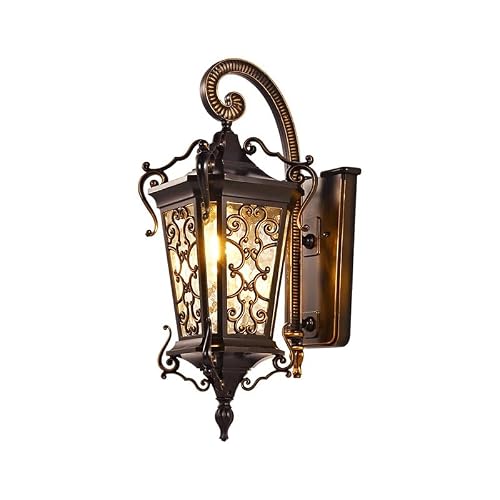 MVUYO Water Ripples Glass Shade Barn Light Fixture Sconces Black Exterior Wall Lantern E27/E26 Socket Lamps for Patio Garage Front Door Entryway Lighting(59 * 21cm)