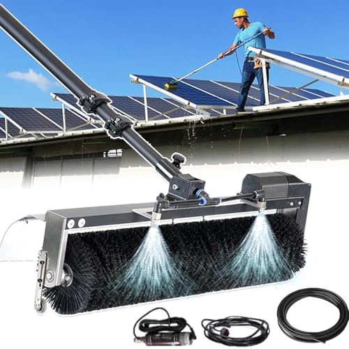 MINHUIJIHUI Water-Fed Electric Brush, Solar Cleaning System with AC/Lithium Power, 60CM Nylon Bristles, Pole Extends 3.5M-7.5M, Seamless Transition Between Glass and Panel Surfaces