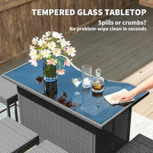 Outsunny 5 Piece Wicker Outdoor Bar Set with Glass Table Top Dark Gray