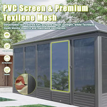 DuraYu 11.2'(W) x 14.6'(L) Outdoor Sunroom Aluminum Hardtop Gazebo with Galvanized Steel Roof, PVC Screen Walls and Sliding Doors, Gray