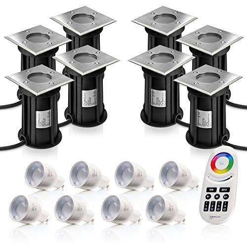 Auraglow Color Changing Uplighters IP67 Recessed, GU10 Kit, 8 Pack