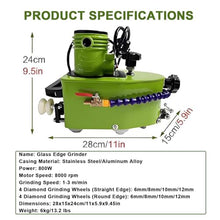 Portable Glass Edging Grinding Machine/Power Edgers,8000r/Min Straight Round Bevel Electric Edge Trimmer Grinder 800w- for Glass, Stone, Ceramics-with 8 Diamond Wheels Green