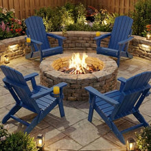 HGTRH Folding Adirondack Chair Set of 4, HDPS Weather Resistant Outdoor Patio Chair for Balcony Garden, 350lbs Heavy Duty, Wood Grain Texture, Fire Pit Seating Navy Blue