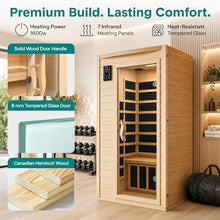 SereneLife 1-2 Person Low EMF FAR Infrared Sauna for Home, Canadian Hemlock Wood, Red Light Therapy, 7-Color Chromotherapy & Bluetooth Speaker, Indoor Dry Heat Sauna up to 149°F