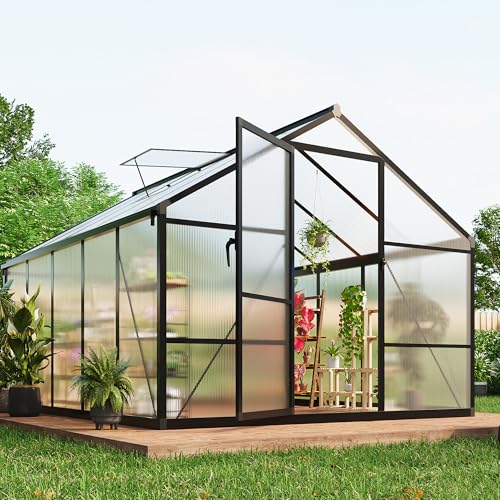 Garvee 8 x 10 FT Greenhouse, Greenhouses for Outside, Polycarbonate Greenhouse with Aluminum Frame, Lockable Door and Ajustable Roof Vent for Backyard, Green Houses for Outside Garden Backyard, Patio
