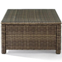 Pemberly Row 32" Square Patio Coffee Table, Glass Top, Brown Finish, PE Wicker and Steel Frame, Weather-Resistant Outdoor Table for Patio or Deck