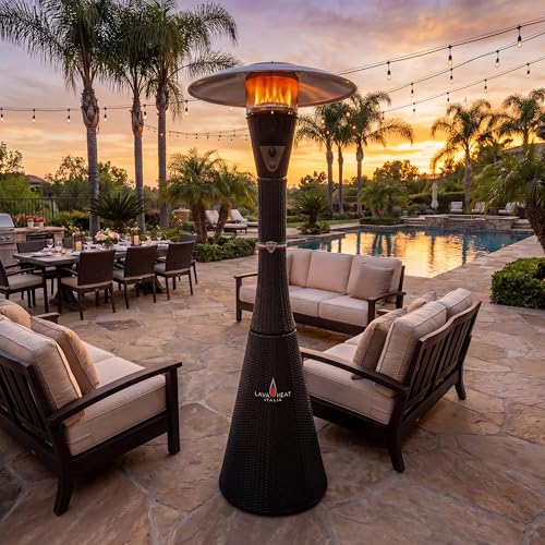 LAVA Heat Italia PALERMO PRO T-LINE 7.3 ft. Liquid Proprane Patio Heater - 44000 BTU - Commercial Flame - Triple Protection - Solid Steel - 36 sq. ft. Coverage Area - Bronze Wicker