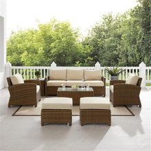 Afuera Living 7-Piece Outdoor Sofa Set, Resin Wicker and Fabric, Sand/Brown Finish, Steel Frame, Includes Sofa, Coffee Table, Side Table, 2 Armchairs, 2 Ottomans, Weatherproof Patio Furniture for 7