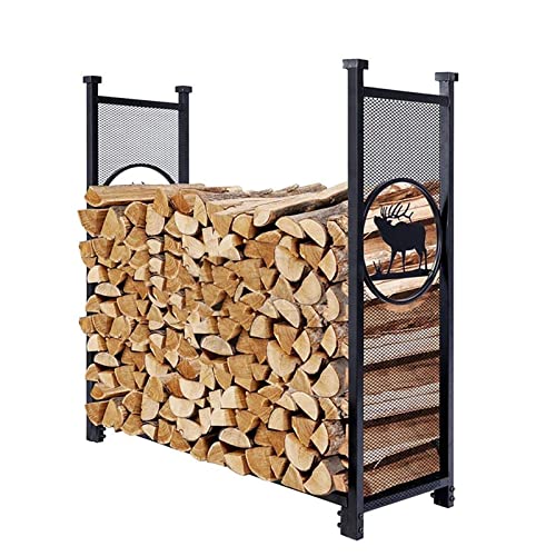 DOIBG Durable 46.5" Tall Metal Firewood Rack for Indoor and Outdoor Use Easy Assembly Wrought Iron Fireplace Log Holder for Large Logs
