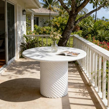 Christopher Knight Home Modern Roski 43" Round Outdoor Dining Table, Modern Patio Dining Table for 4, Lightweight Concrete Patio Coffee Table, MGO Garden Dining Table with Ribbed Base, White