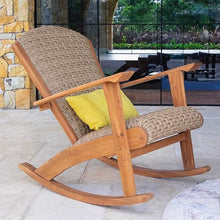 Cambridge Casual Camden Teak Porch Oversized Rocking Chair Beige Wicker, Padded Woven Seat, All-Weather Outdoor Deep Seating Rocking Chair with Built-in Quick Dry Cushion