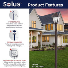 Solus 7-Foot Direct Burial Lamp Post – Outdoor Aluminum Light Pole with Decorative Cross Arm & 120V Outlet – Fits 3" Post Top Fixtures, Made in USA, Black, Bronze, or White, (Bronze, Set of 4)