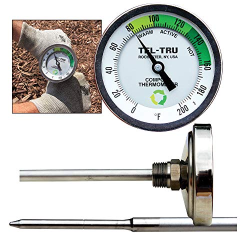 Tel-Tru GT300R Compost Thermometer, 3 inch Zoned dial, 48 inch stem, 0/200 Degrees F