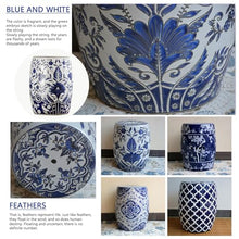 PAYUERHB Outdoor Glazed Hollow Imitation Blue & White Porcelain Drum Side Table, Chinese, Traditional, Asian, Ancient