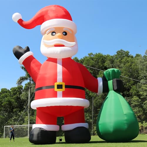 Inflantteble 33FT Giant Inflatable Santa Claus with Gift Bag for Christmas Yard Decoration