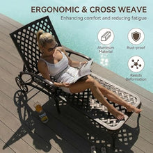 Andehomy Cast Aluminum Outdoor Chaise Lounge Chair with Wheels, Patio Chaise Lounge with 3-Position Adjustable Backrest, Tanning Chair Reclining Chair for Poolside, Bronze (Set of 2)