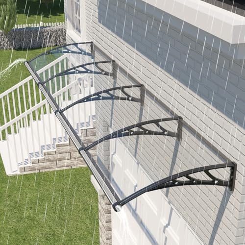 JYJNHOME 48x160 Inch Awning for Door Entrance,Polycarbonate Window Canopy Exterior Overdoor Shelter with Drainage,UV,Rain,Snow,Sun Shade Protection Outdoor Awnings for Outside,Patio,Porch,Deck,House
