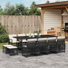 Favemtsl 13-Piece Outdoor Dining Set, Modern Poly Rattan Garden Furniture for 12, Large Rectangular Table with 8 High-Back Chairs and 4 Stools, Steel Frame with Washable Cushions