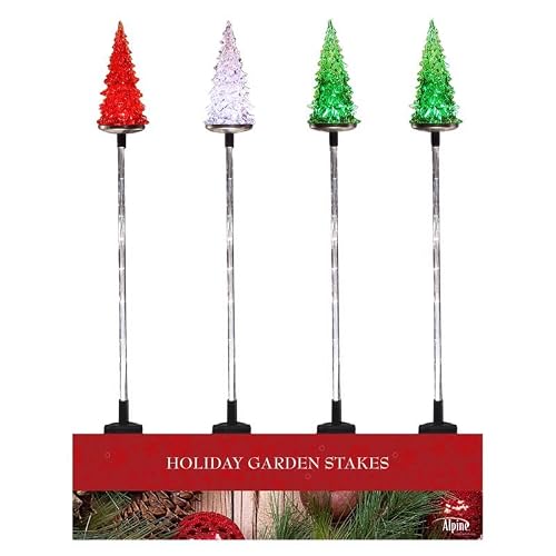 Alpine 9106259 33 in. Solar Multi Color Christmas Tree Garden Stake - Pack of 16